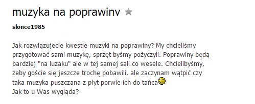 wpis na forum,własna muzyka na poprawinach