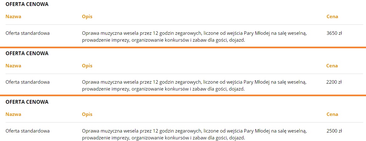 Przykładowe oferty cenowe zespołów grających góralską muzykę na portalu muzyka-wesele.pl