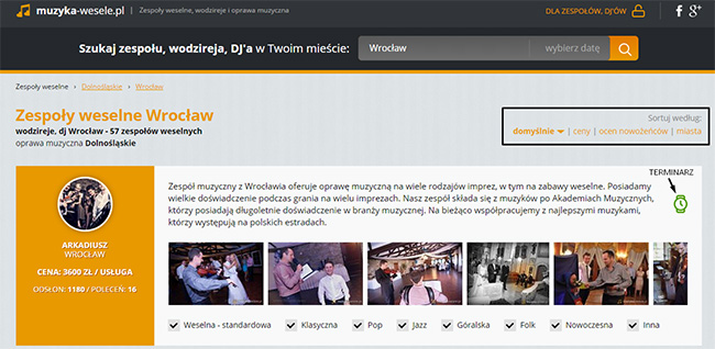 Screen bazy muzyków ślubnych z Wrocławia 